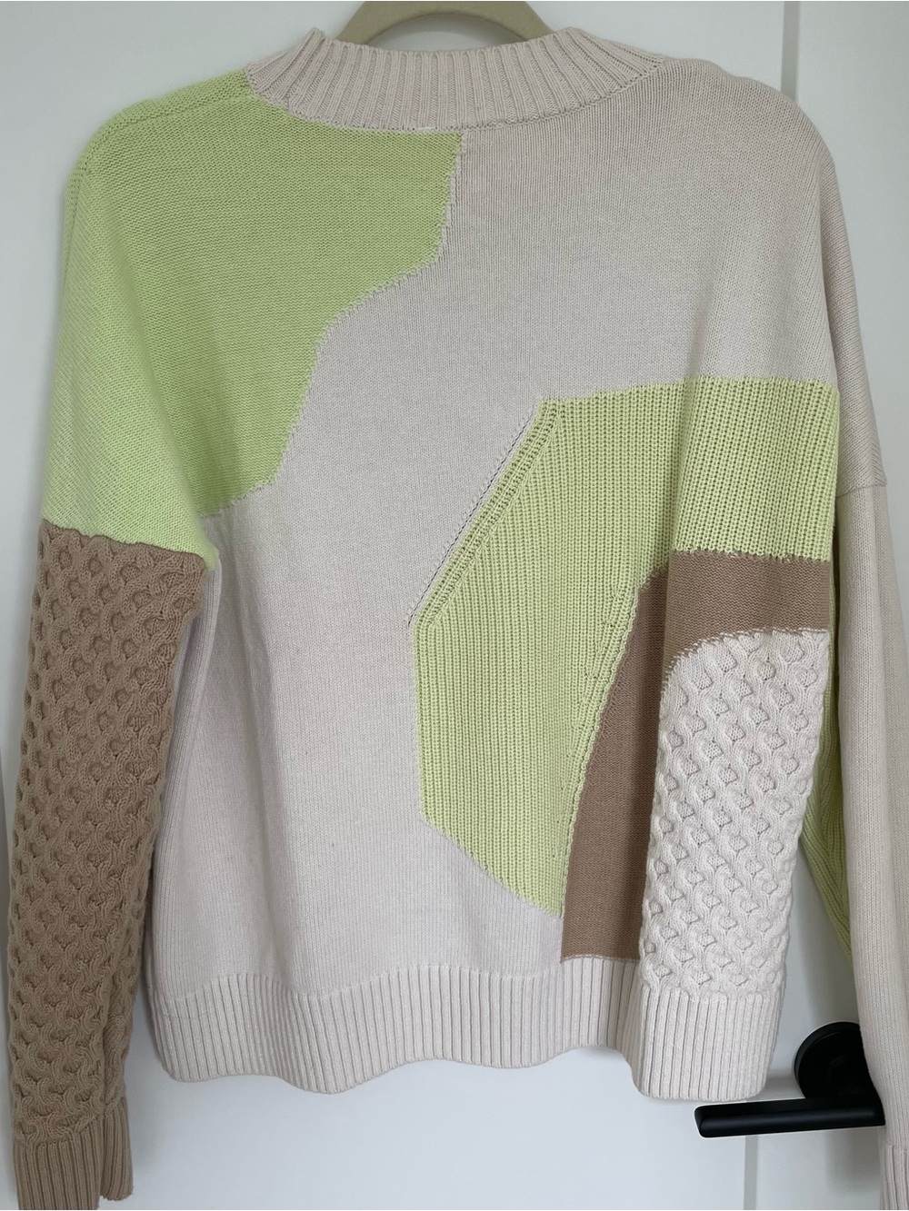COS crewneck color block wool-cotton sweater with neon green detailing - Picture 7 of 12